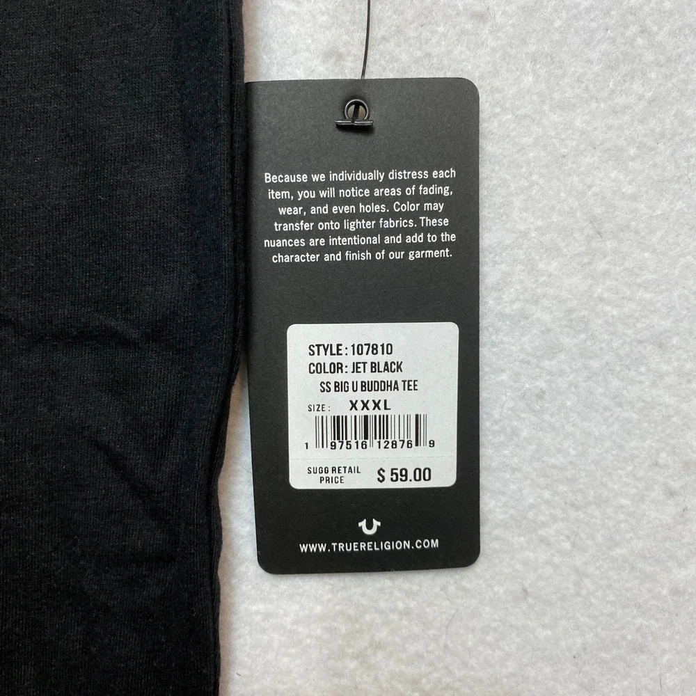 True Religion T-Shirt Mens XXXL Black SS Big U Buddha Tee 107810 Logo NWT